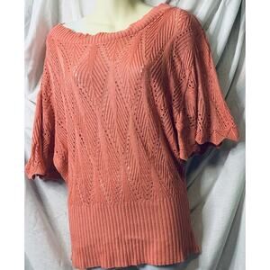 14/16 Coral Short Sleeve Sweater Open Knit Cottage Core Ashley Stewart Feminine